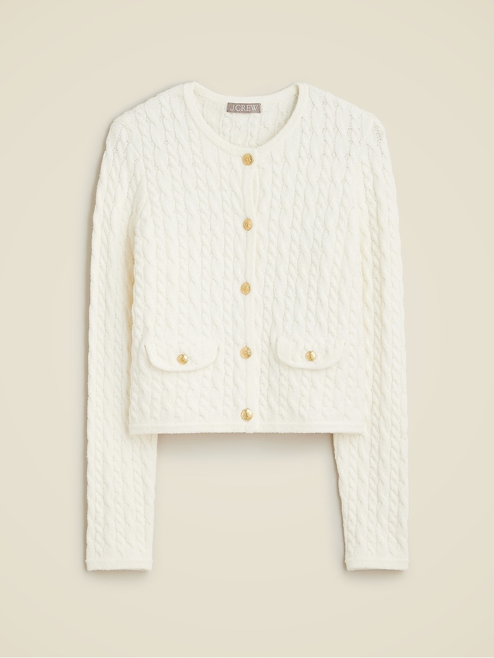 J. Crew Cream Odette Gold Button-Front Sweater Jacket Size Small